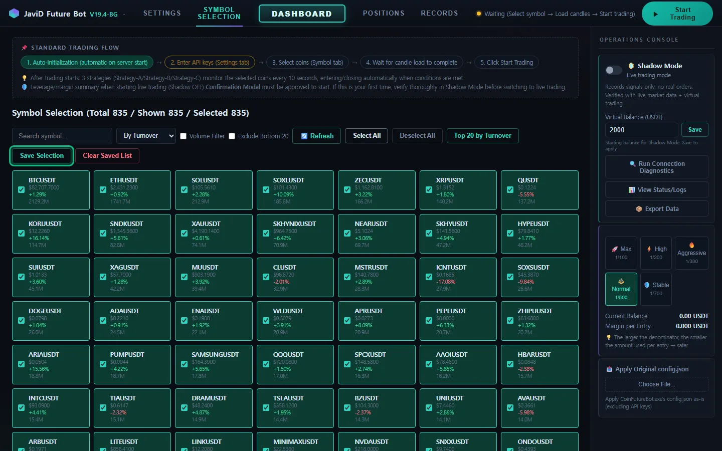 Screenshot: Symbol Selection — Save Selection